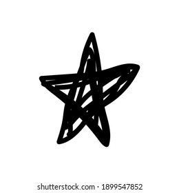 Abstract geometric star shape in doodle or scribble style as a decorative element for contemporary trendy design. Isolated black silhouette, vector illustration