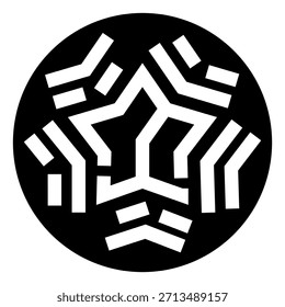 Abstractas símbolo de estrella geométrica dentro de un círculo negro, con líneas limpias y un diseño moderno, útil para la marca, la tecnología o los conceptos futuristas