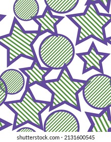 Abstract Geometric Stars Circles Diagonal Stripes Seamless Pattern Minimal Linear Striped Design Purple Green Tones