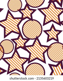 Abstract Geometric Stars Circles Diagonal Stripes Seamless Pattern Minimal Linear Striped Design Dark Purple Orange Tones