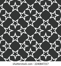 Abstract Geometric Stars Complex Psychedelic Shapes Monochrome Islamic Vector Seamless Pattern Trendy Fashion Colors Minimalist Concept Black White Tones