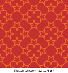 Abstract Geometric Stars Complex Psychedelic Shapes Monochrome Islamic Vector Seamless Pattern Trendy Fashion Colors Minimalist Concept Red Orange Tones