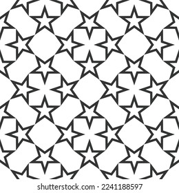 Abstract Geometric Stars Complex Psychedelic Shapes Monochrome Islamic Vector Seamless Pattern Trendy Fashion Colors Minimalist Concept White Background