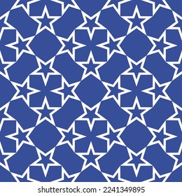 Abstract Geometric Stars Complex Psychedelic Shapes Monochrome Islamic Vector Seamless Pattern Trendy Fashion Colors Minimalist Concept Royal Blue Tones