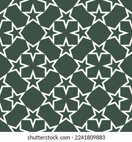 Abstract Geometric Stars Complex Psychedelic Shapes Monochrome Islamic Vector Seamless Pattern Trendy Fashion Colors Minimalist Concept Dark Green Tones