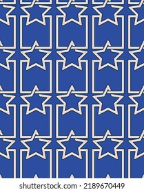 Abstract Geometric Stars Squares Chain Style Seamless Art Deco Pattern Vector Interior Concept Perfect for Allover Wall Paper Print or Wrapping Paper Royal Blue Background