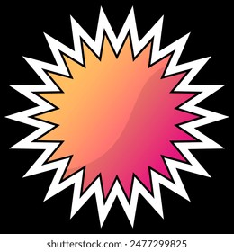 Abstract geometric sticker with white outline and orange-pink  gradient fill. Sticker for social networks, websites, notes in trending style. Isolated on black background. 