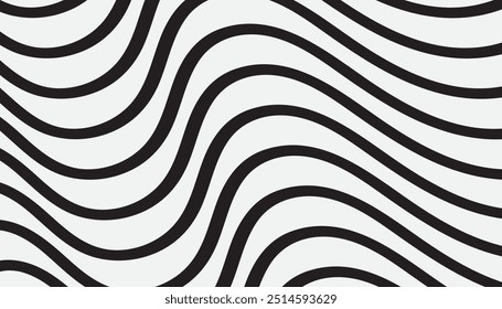 Abstract geometric stripe pattern, black and white wave vector optical illustration.
