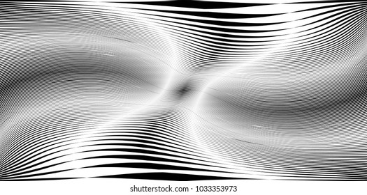 Abstract Geometric Stripe Pattern. Linear pattern in black color. Vector curves . Wave lines.