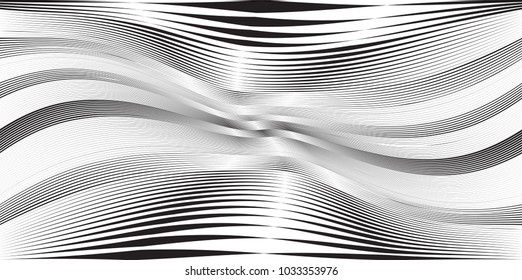 Abstract Geometric Stripe Pattern. Linear pattern in black color. Vector curves . Wave lines.