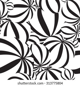Abstract geometric striped balls seamless pattern. Circular texture for wallpaper, surface or cover. Fun funky background. Black and white wallpaper