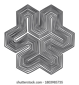 Abstract geometric striped polygon. Black and white equilateral shape. Vector illustration.