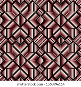 Abstract geometric striped vector seamless pattern. Modern ornamental surface 3d background. Geometrical repeat backdrop. Colorful geometry gradient ornament with stripes, shapes, lines.