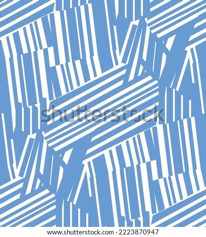 Abstract Geometric Stripes Seamless Pattern Messy Scattered Lines Stylish Trendy Fashion Colors Vector Design Perfect for Allover Fabric Print or Wall Paper Monochrome Sky Blue Tones [[stock_photo]] © 