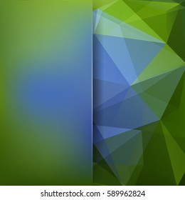 Abstract geometric style  background.   Blur background with glass. Vector illustration. Blue, green colors. 