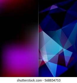 Abstract geometric style dark background. Blur background with glass. Vector illustration. Dark blue, purple, black colors. 