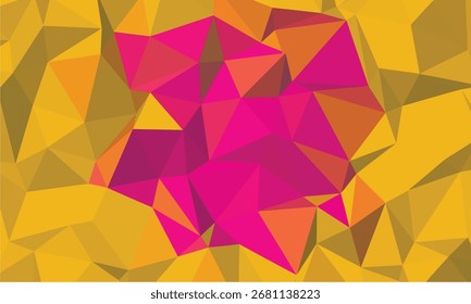 La Imagen de estilo geométrico Abstractas muestra una composición dinámica de triángulos. Un estallido central de rosa brillante contrasta maravillosamente con los tonos naranjas dorados que lo rodean, creando una textura llamativa.
