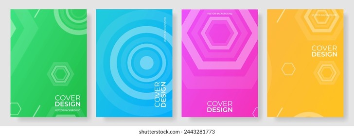 Colección de posters de estilo geométrico abstracto. Conjunto de vector de fondo vertical de Memphis verde, azul, rosa y amarillo. Plantilla de diseño de portada para póster de redes sociales, folleto, banner, folleto, cuaderno, informe.