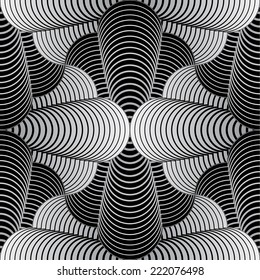 Abstract Geometric Stylized Checkered Conic Petals Vector Seamless Pattern