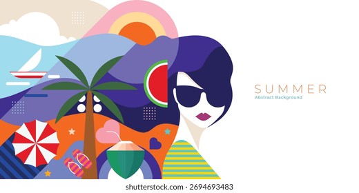 Abstract Geometric Summer Background with Bright Colors and Modern Design for Travel, Holiday Promotions, and Branding