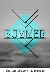 Abstract geometric summer design on a blurred sea background. Modern hipster apparel, poster, brochure, t-shirt design. EPS 10 file, gradient mesh and transparency effects used.