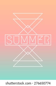 Abstract Geometric Summer Design On A Pastel Blue, Pink And Orange Ombre Background. Modern Hipster Apparel, Poster, Brochure, T-shirt Design.