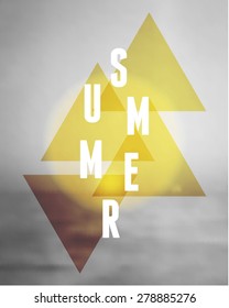 Abstract geometric summer design on a black and white blurred ocean background. Modern hipster apparel, poster, brochure, t-shirt design. EPS 10 file, gradient mesh and transparency effects used.