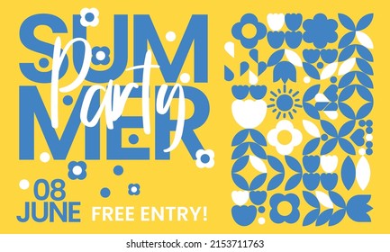 Abstract geometric summer holiday background. Greeting card or invitation card for summer poster. Vector flyer illustration