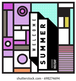 Abstract Geometric Summer poster and banner. Fashion and Travel discount and Promotion design with retro style. Vector illustration with special holiday offer.