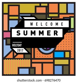 Abstract Geometric Summer poster and banner. Fashion and Travel discount and Promotion design with retro style. Vector illustration with special holiday offer.