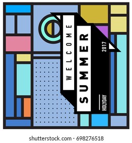 Abstract Geometric Summer poster and banner. Fashion and Travel discount and Promotion design with retro style. Vector illustration with special holiday offer.