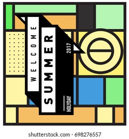 Abstract Geometric Summer poster and banner. Fashion and Travel discount and Promotion design with retro style. Vector illustration with special holiday offer.
