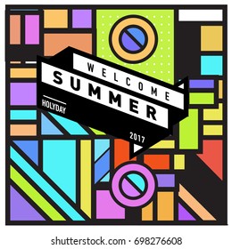 Abstract Geometric Summer poster and banner. Fashion and Travel discount and Promotion design with retro style. Vector illustration with special holiday offer.