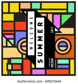 Abstract Geometric Summer poster and banner. Fashion and Travel discount and Promotion design with retro style. Vector illustration with special holiday offer.
