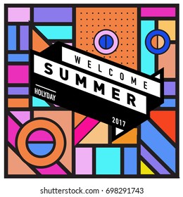 Abstract Geometric Summer poster and banner. Fashion and Travel discount and Promotion design with retro style. Vector illustration with special holiday offer.