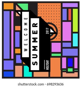 Abstract Geometric Summer poster and banner. Fashion and Travel discount and Promotion design with retro style. Vector illustration with special holiday offer.