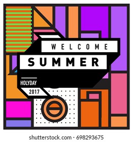 Abstract Geometric Summer poster and banner. Fashion and Travel discount and Promotion design with retro style. Vector illustration with special holiday offer.