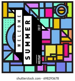 Abstract Geometric Summer poster and banner. Fashion and Travel discount and Promotion design with retro style. Vector illustration with special holiday offer.