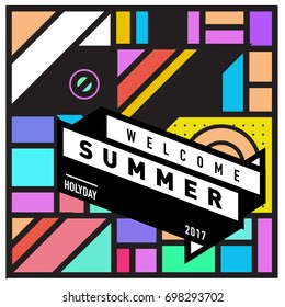 Abstract Geometric Summer poster and banner. Fashion and Travel discount and Promotion design with retro style. Vector illustration with special holiday offer.