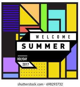 Abstract Geometric Summer poster and banner. Fashion and Travel discount and Promotion design with retro style. Vector illustration with special holiday offer.