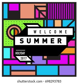 Abstract Geometric Summer poster and banner. Fashion and Travel discount and Promotion design with retro style. Vector illustration with special holiday offer.