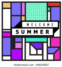 Abstract Geometric Summer poster and banner. Fashion and Travel discount and Promotion design with retro style. Vector illustration with special holiday offer.