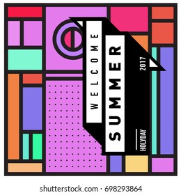 Abstract Geometric Summer poster and banner. Fashion and Travel discount and Promotion design with retro style. Vector illustration with special holiday offer.