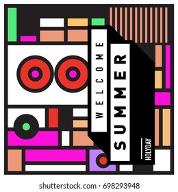 Abstract Geometric Summer poster and banner. Fashion and Travel discount and Promotion design with retro style. Vector illustration with special holiday offer.