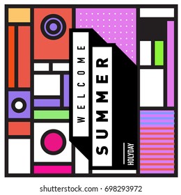 Abstract Geometric Summer poster and banner. Fashion and Travel discount and Promotion design with retro style. Vector illustration with special holiday offer.