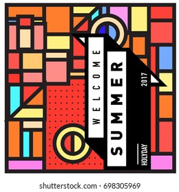 Abstract Geometric Summer poster and banner. Fashion and Travel discount and Promotion design with retro style. Vector illustration with special holiday offer.