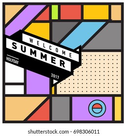 Abstract Geometric Summer poster and banner. Fashion and Travel discount and Promotion design with retro style. Vector illustration with special holiday offer.