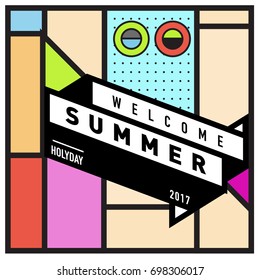 Abstract Geometric Summer poster and banner. Fashion and Travel discount and Promotion design with retro style. Vector illustration with special holiday offer.