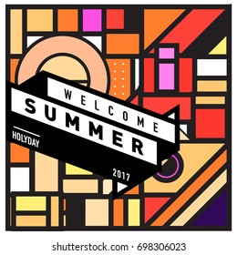 Abstract Geometric Summer poster and banner. Fashion and Travel discount and Promotion design with retro style. Vector illustration with special holiday offer.