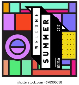 Abstract Geometric Summer poster and banner. Fashion and Travel discount and Promotion design with retro style. Vector illustration with special holiday offer.